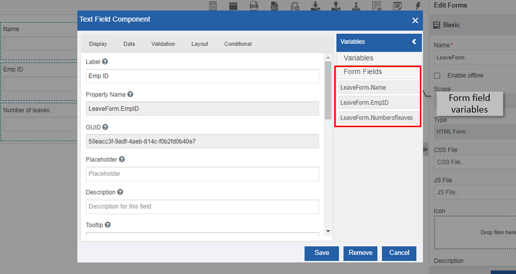 Form field variables Form field variables