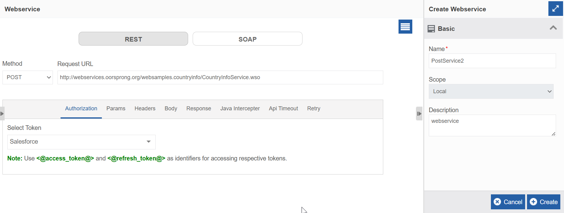 Webservice configuration details Webservice configuration details