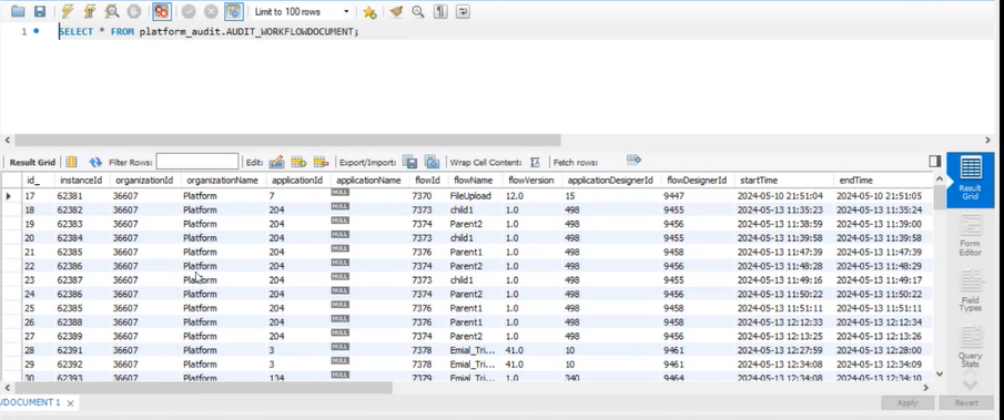 AUDIT_WORKFLOWDOCUMENT table AUDIT_WORKFLOWDOCUMEN Ttable
