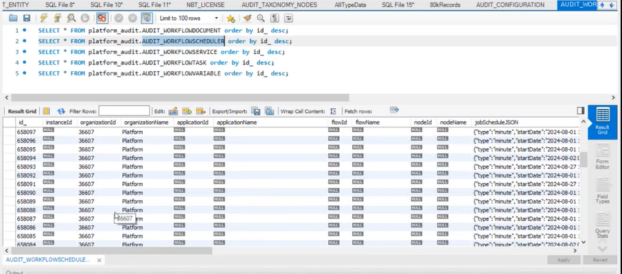 AUDIT_WORKFLOWSCHEDULER table AUDIT_WORKFLOWSCHEDULER table