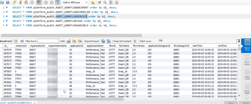 AUDIT_WORKFLOWSERVICE table AUDIT_WORKFLOWSERVICE table