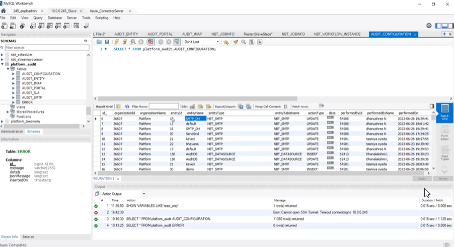 AUDIT CONFIGURATION table AUDIT CONFIGURATION table