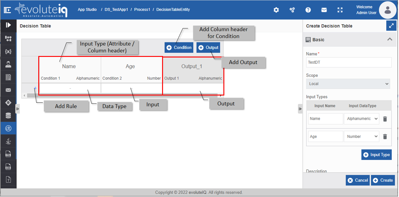 Decision Table configuration elements Decision Table configuration elements