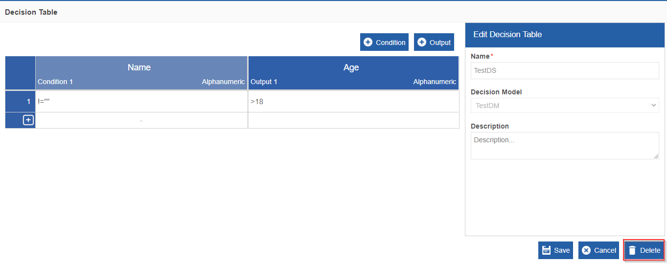 Deleting a decision table Deleting a decision table