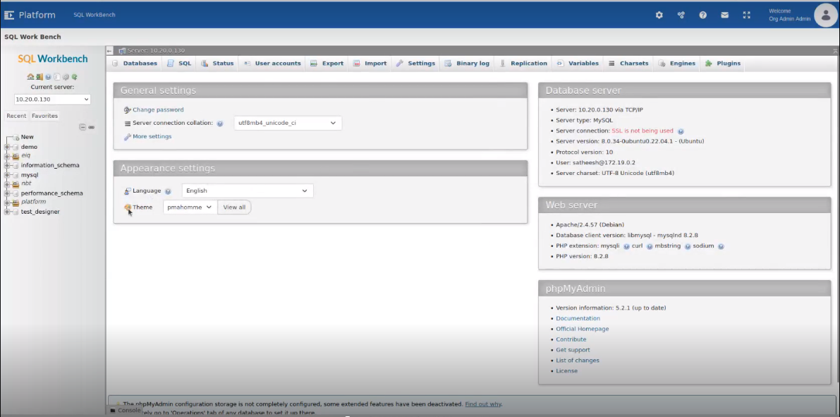 SQL Work Bench view in the platform SQL Work Bench view in the platform