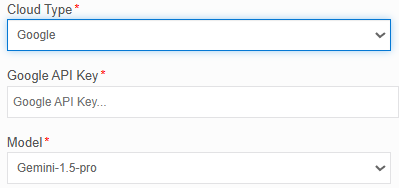 Configuration for Cloud Type = Google Configuration for Cloud Type = Google