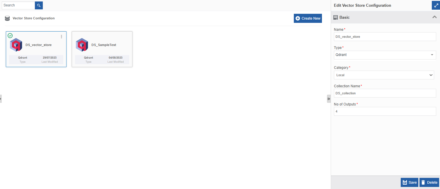 Vector store configurations and details Vector store configurations and details