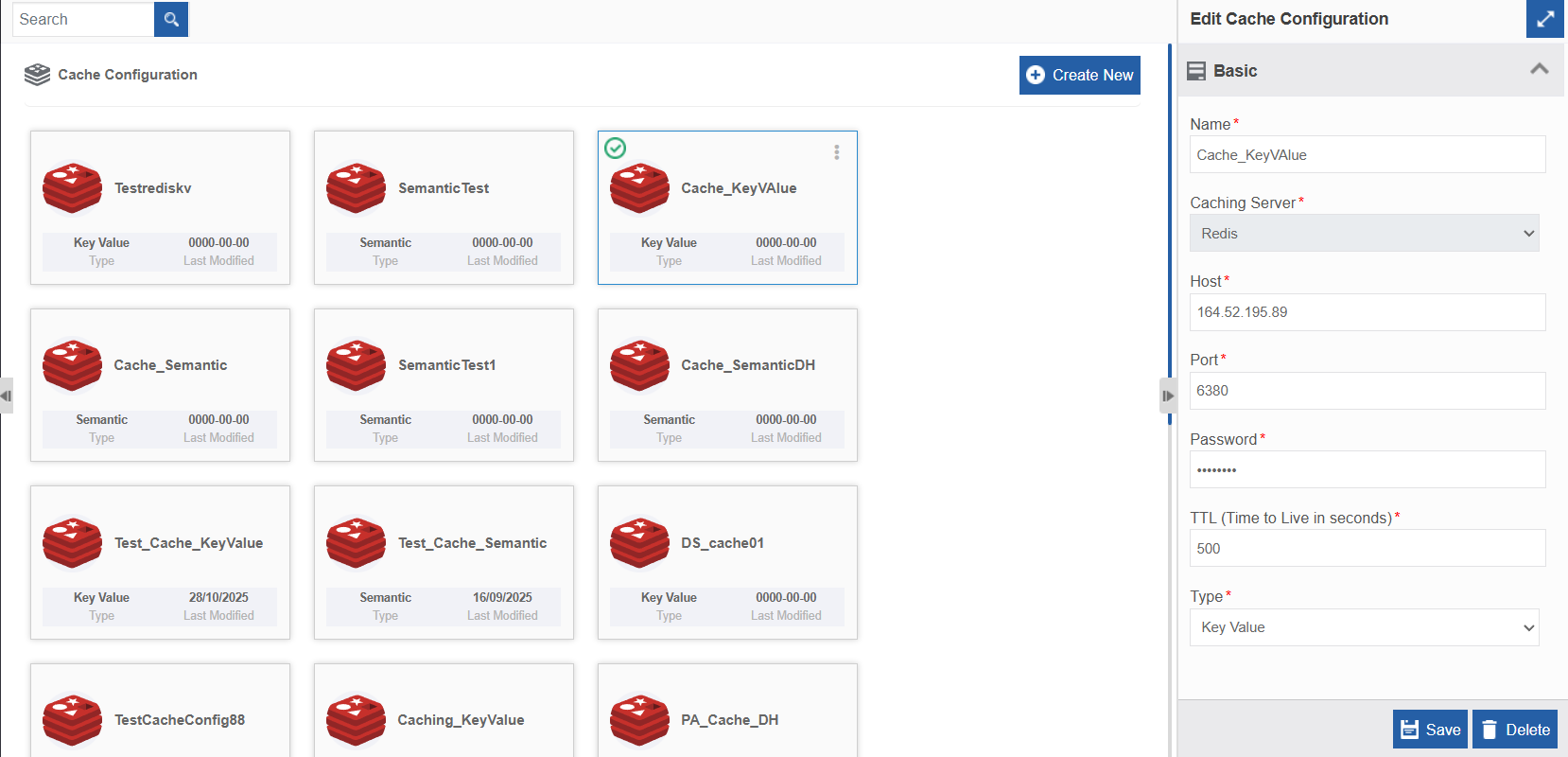 Cache Configuration list and details Cache Configuration list and details