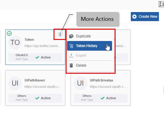 Token History in More Actions Token History in More Actions