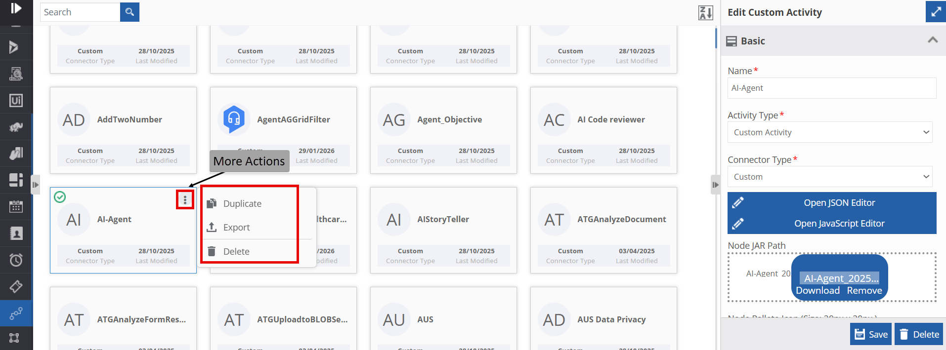 Duplicating the custom activity Duplicating the custom activity