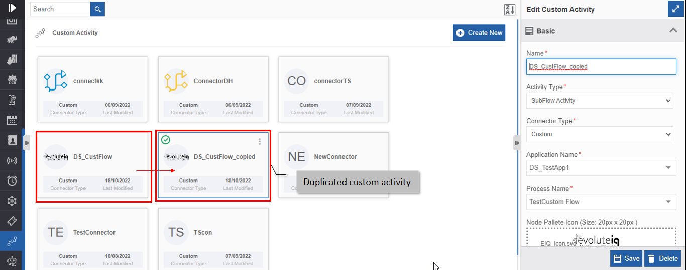 The duplicated custom activity The duplicated custom activity
