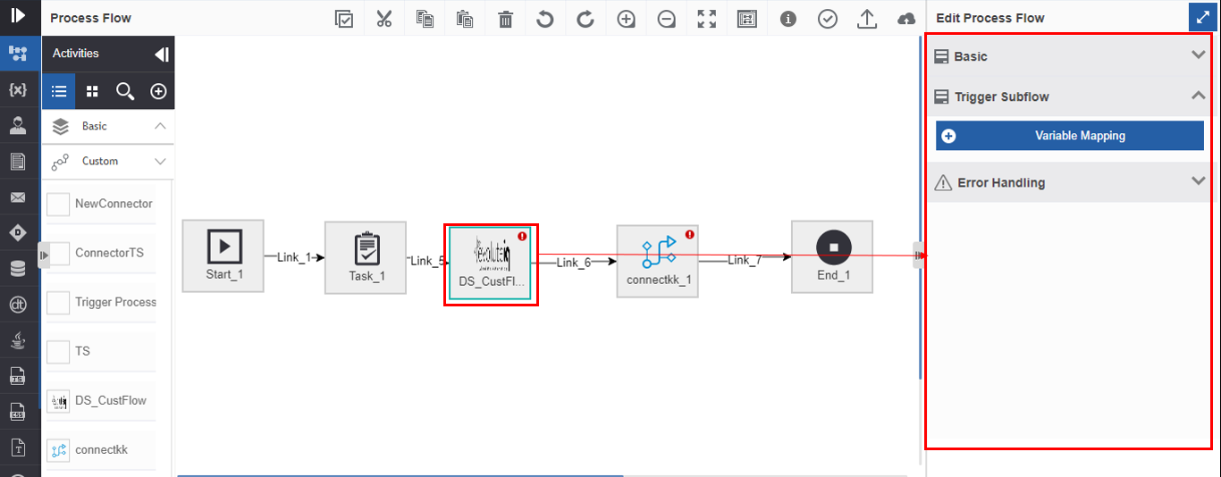 Custom subflow activity in process flow and the configurations Custom subflow activity in process flow and the configurations
