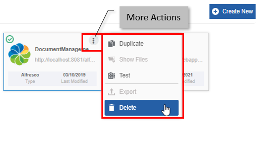 Delete action in More Actions Delete action in More Actions