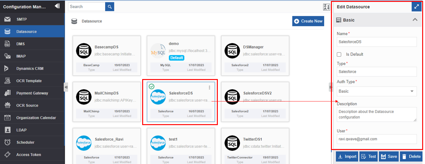Editing Datasource details Editing Datasource details