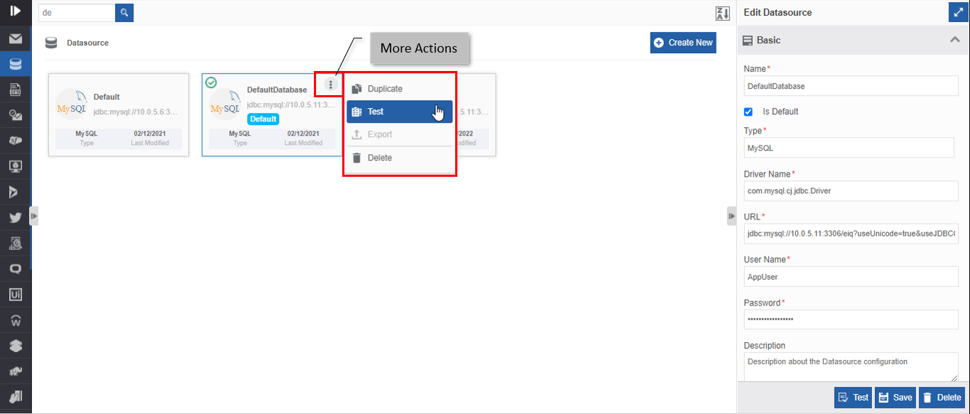 Test Datasource in More Actions Test Datasource in More Actions