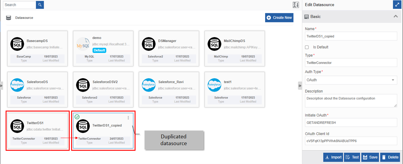 The duplicated Datasource The duplicated Datasource