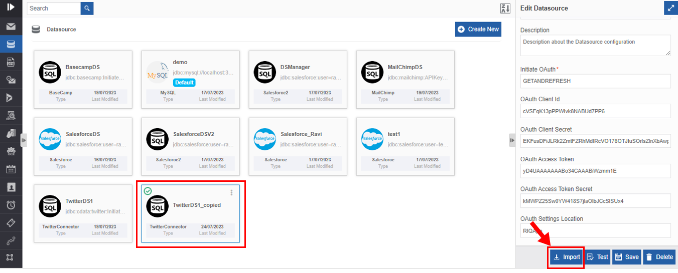 Importing objects to the datasource Importing objects to the datasource