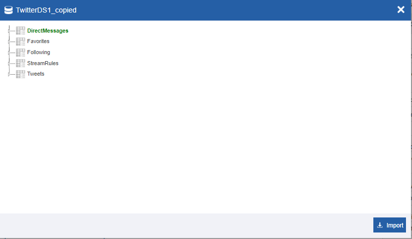 Objects or tables in the import Objects or tables in the import
