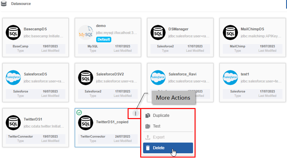 Delete action in More Actions Delete action in More Actions