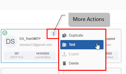 Test SMTP in More Actions Test SMTP in More Actions