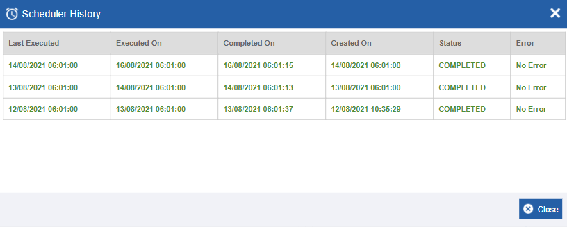 Scheduler History Scheduler History