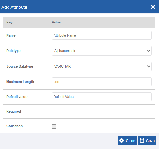 Add attribute pop-up Add attribute pop-up