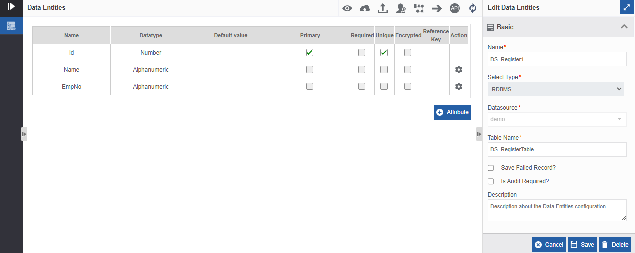 Data Entity Attribute configuration Data Entity Attribute configuration