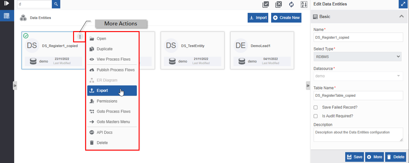 xport feature in More Actions xport feature in More Actions