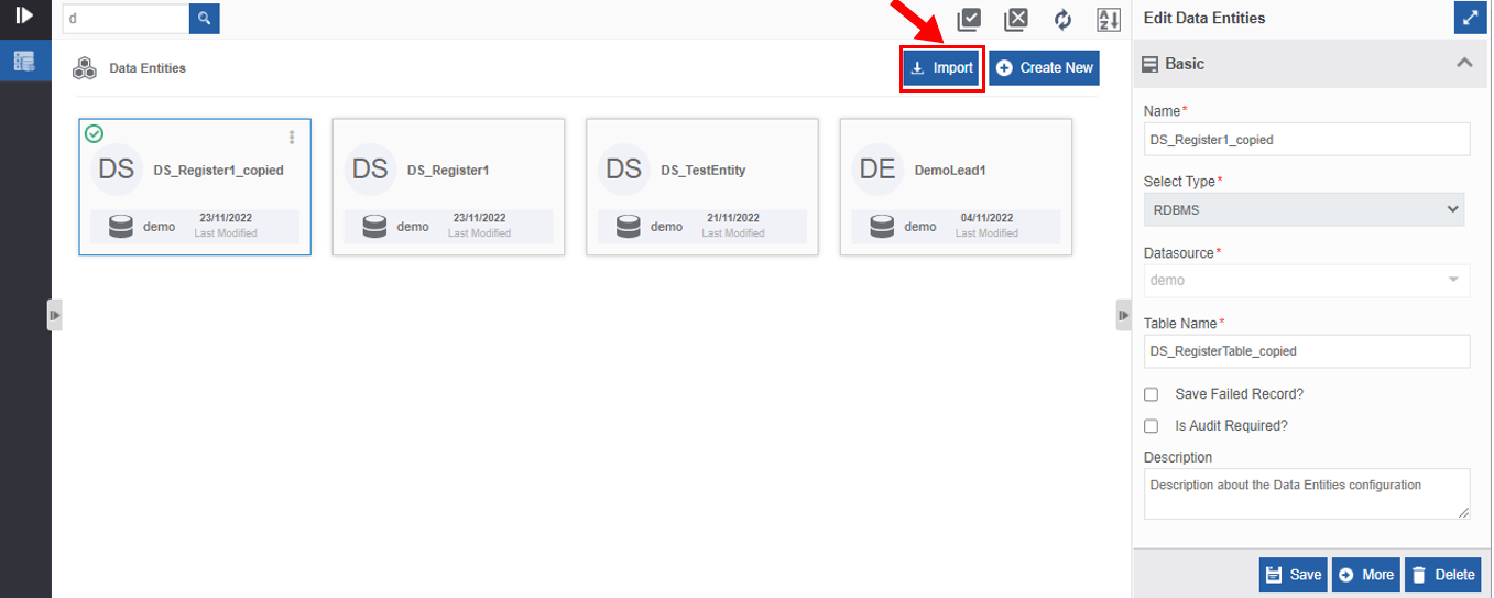 Importing the data entity Importing the data entity