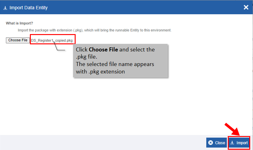 Selecting the import file from the local system Selecting the import file from the local system