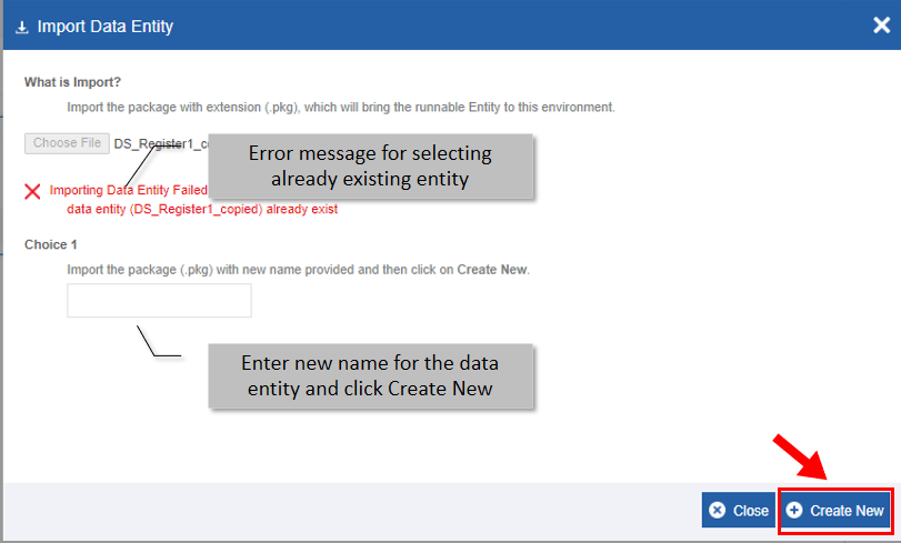 Error message for uploading the same entity Error message for uploading the same entity