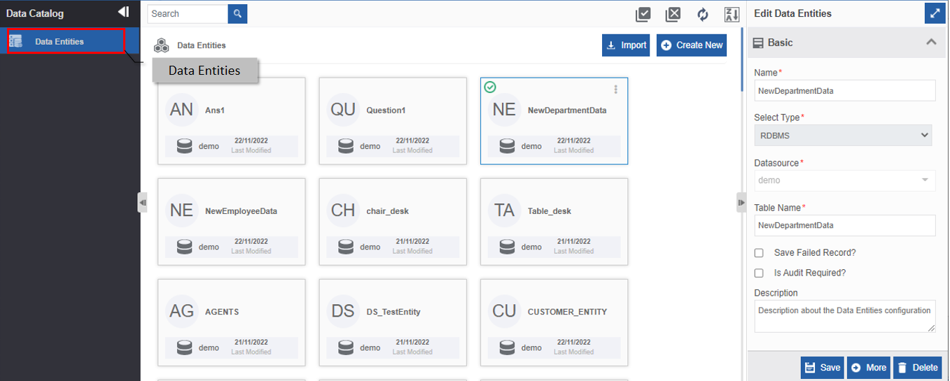 Data Entities page Data Entities page