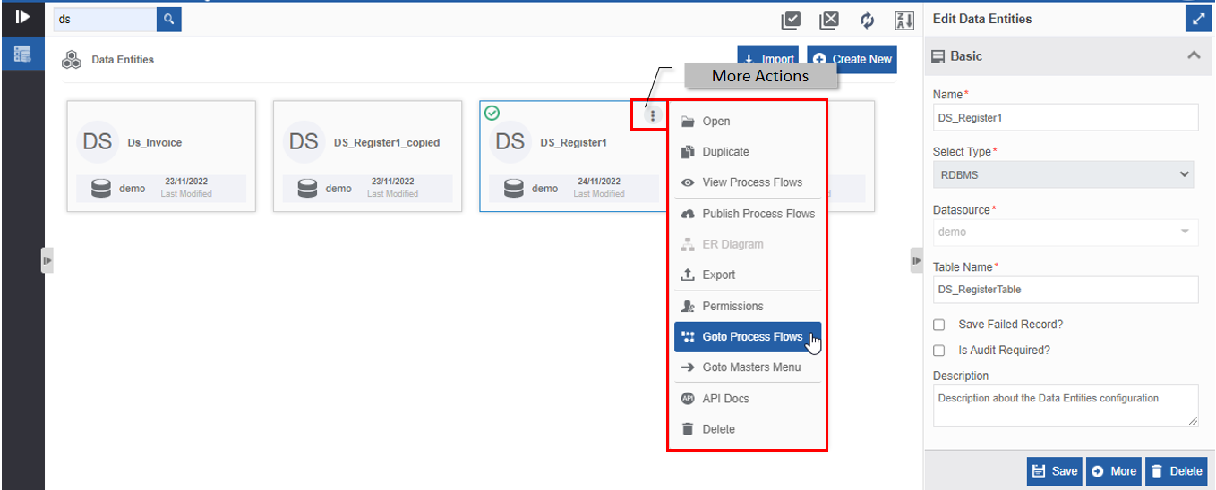 Go to Process Flows in More Actions Go to Process Flows in More Actions