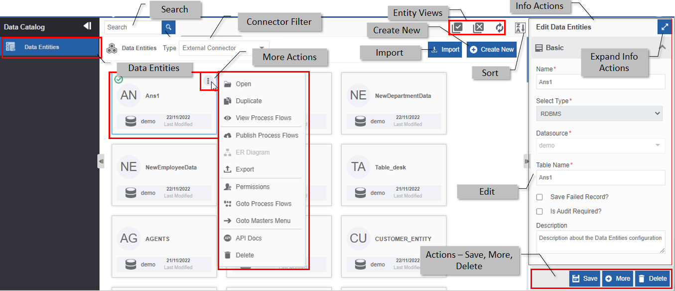 Data Entities layout Data Entities layout