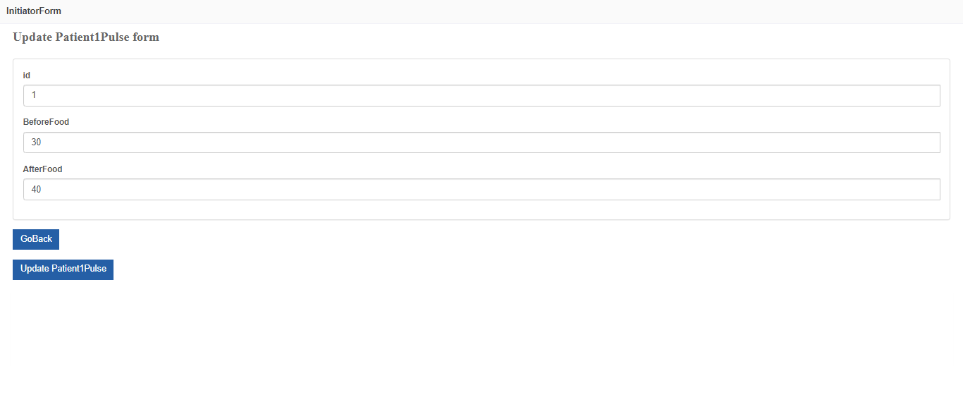 Initiator Form - Update data entity records page Initiator Form - Update data entity records page