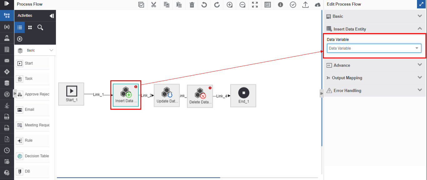 Mapping data variable to the Data Entity activity Mapping data variable to the Data Entity activity