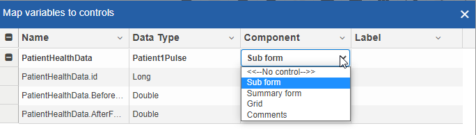 Changing the component control for the variable Changing the component control for the variable