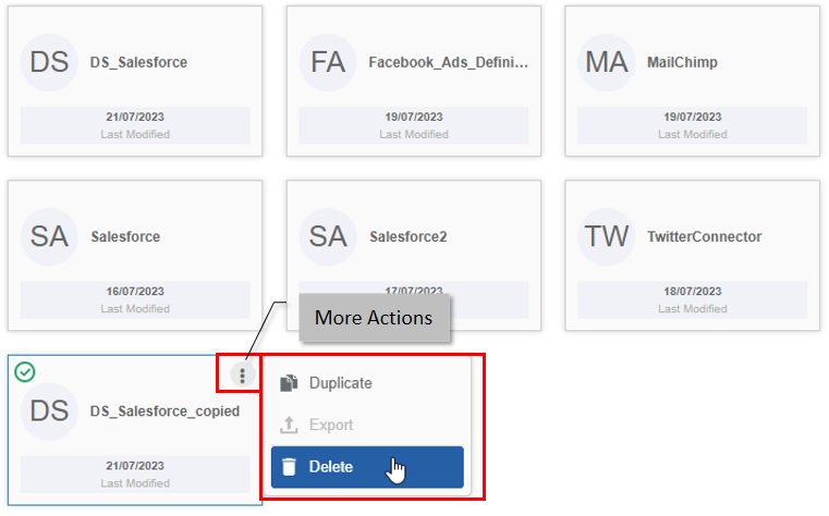 Delete action in More Actions Delete action in More Actions