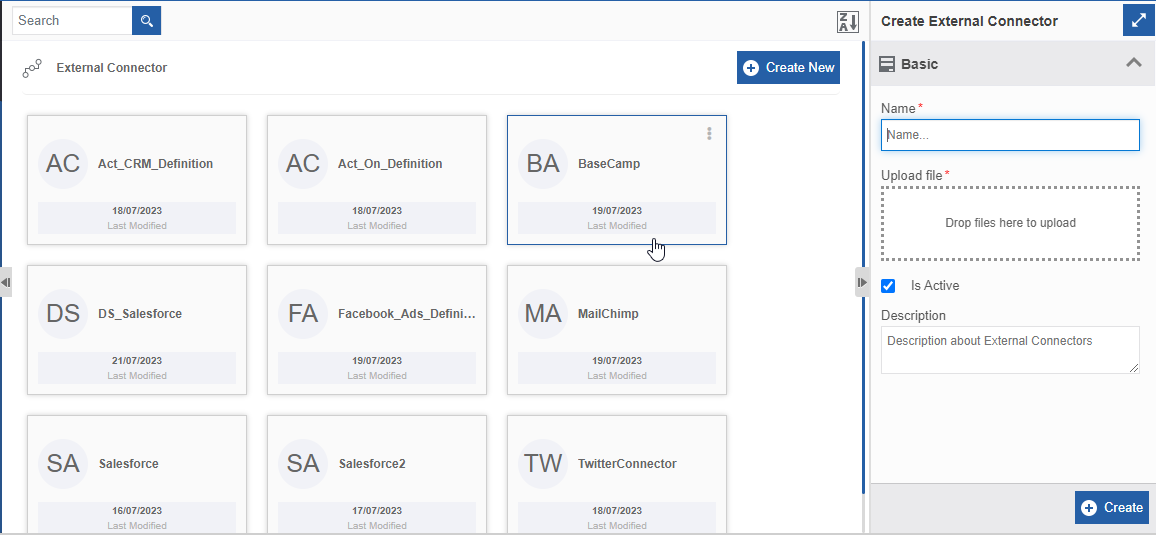 External Connector Configuration entity list External Connector Configuration entity list