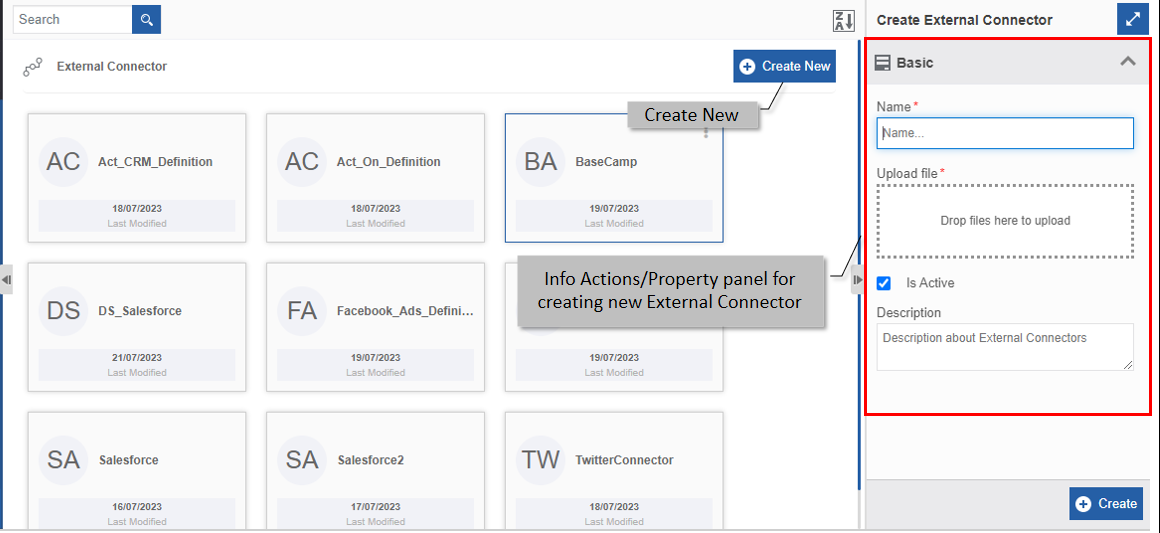 Creating new external connector entity Creating new external connector entity