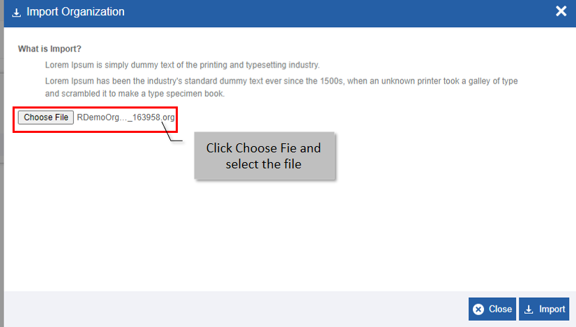 Choosing import file Choosing import file