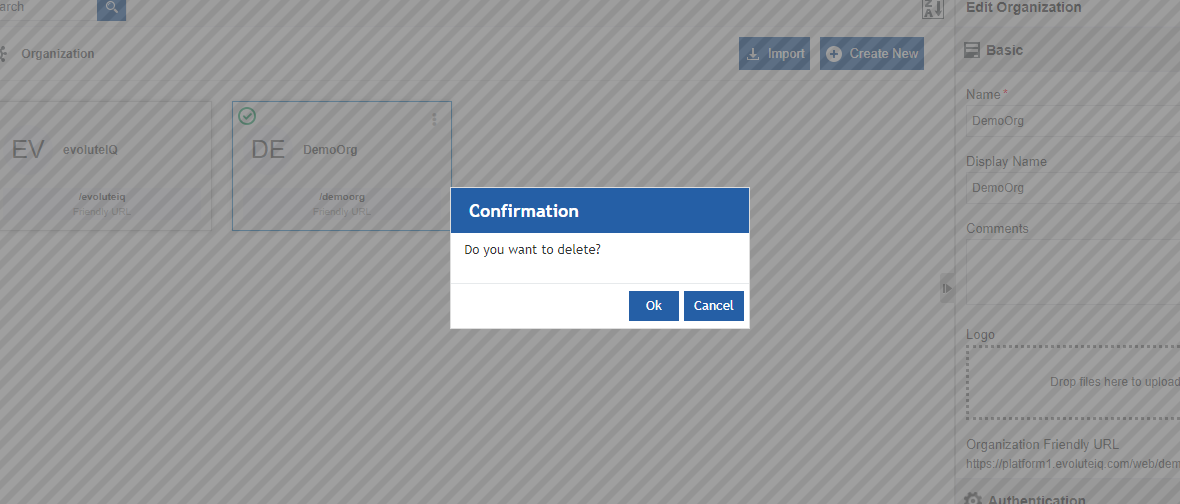 Organization Delete confirmation Organization Delete confirmation