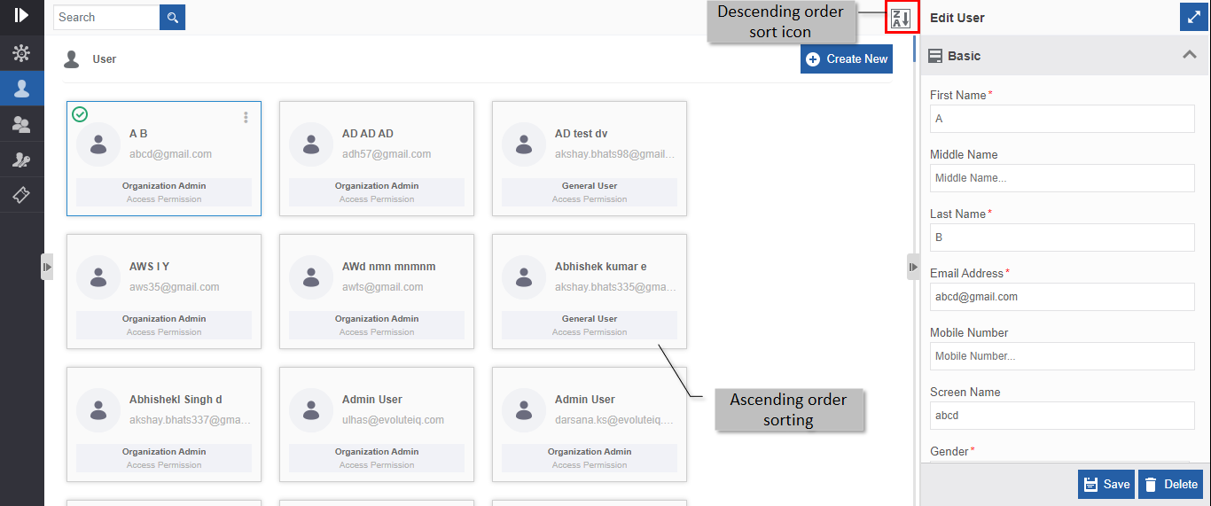 scending order display Ascending order display