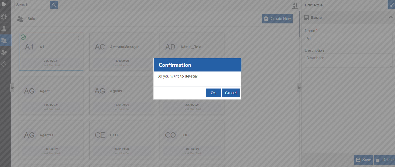 Delete role confirmation Delete role confirmation