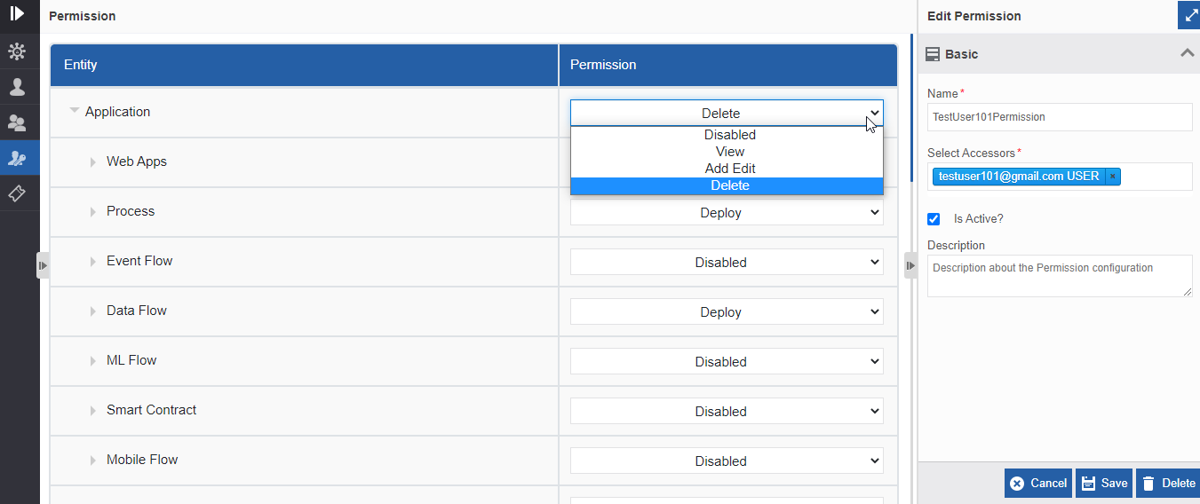 Access permission details page Access permission details page