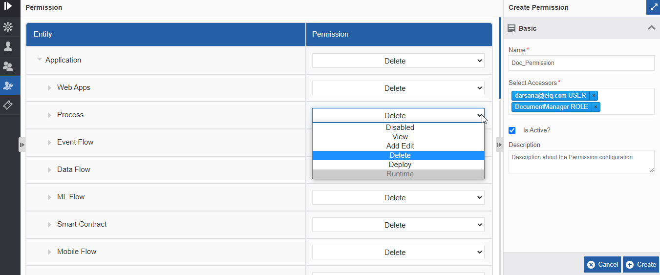 The Entity and Permission page The Entity and Permission page
