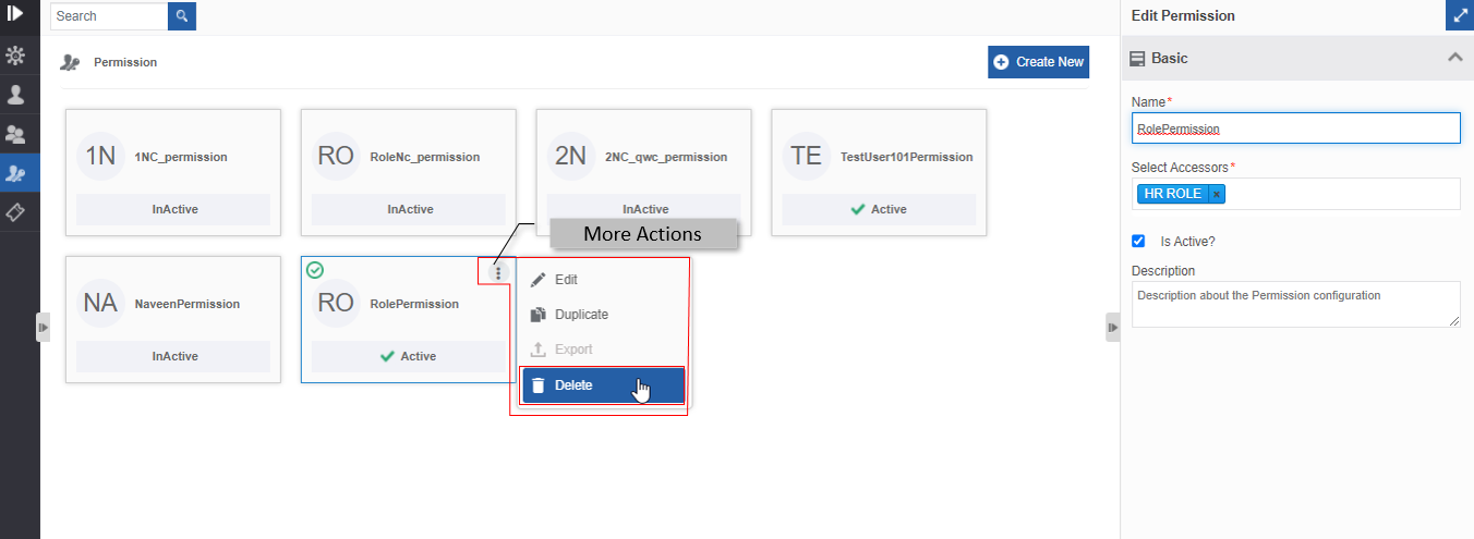 Delete action in More Actions Delete action in More Actions