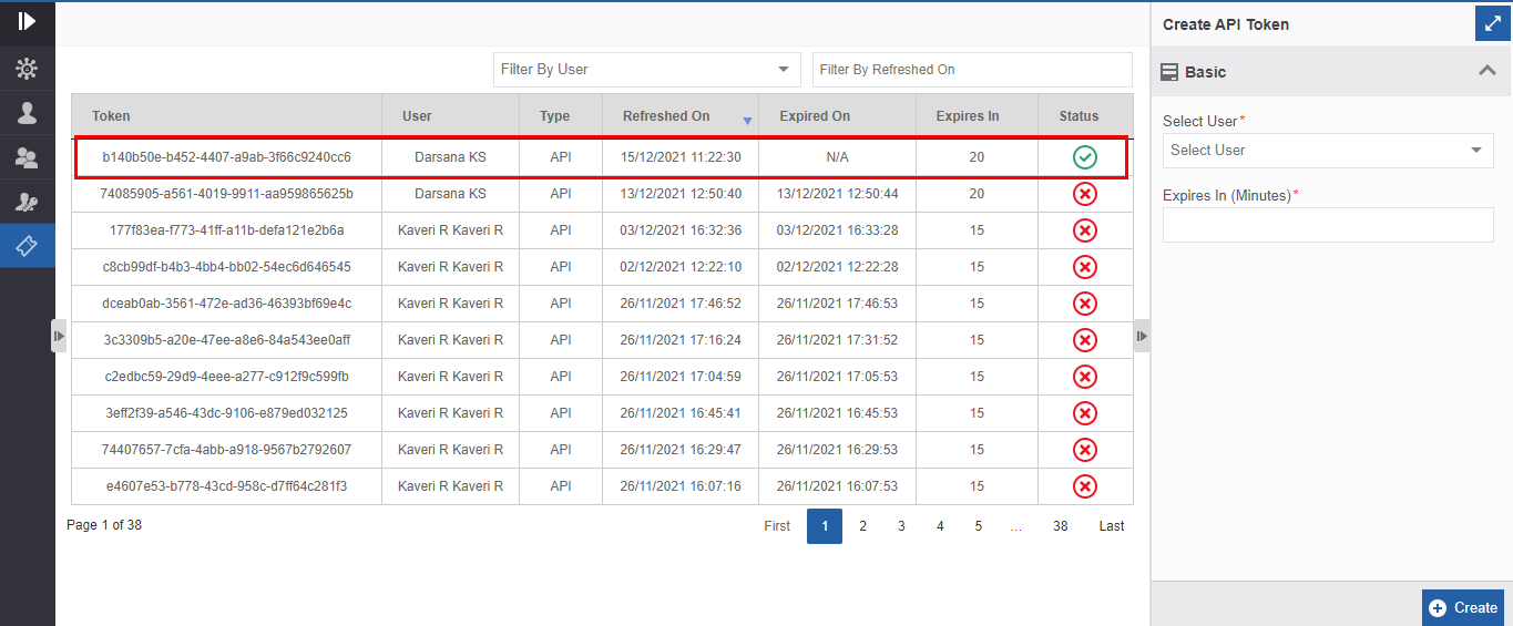 API token and status API token and status
