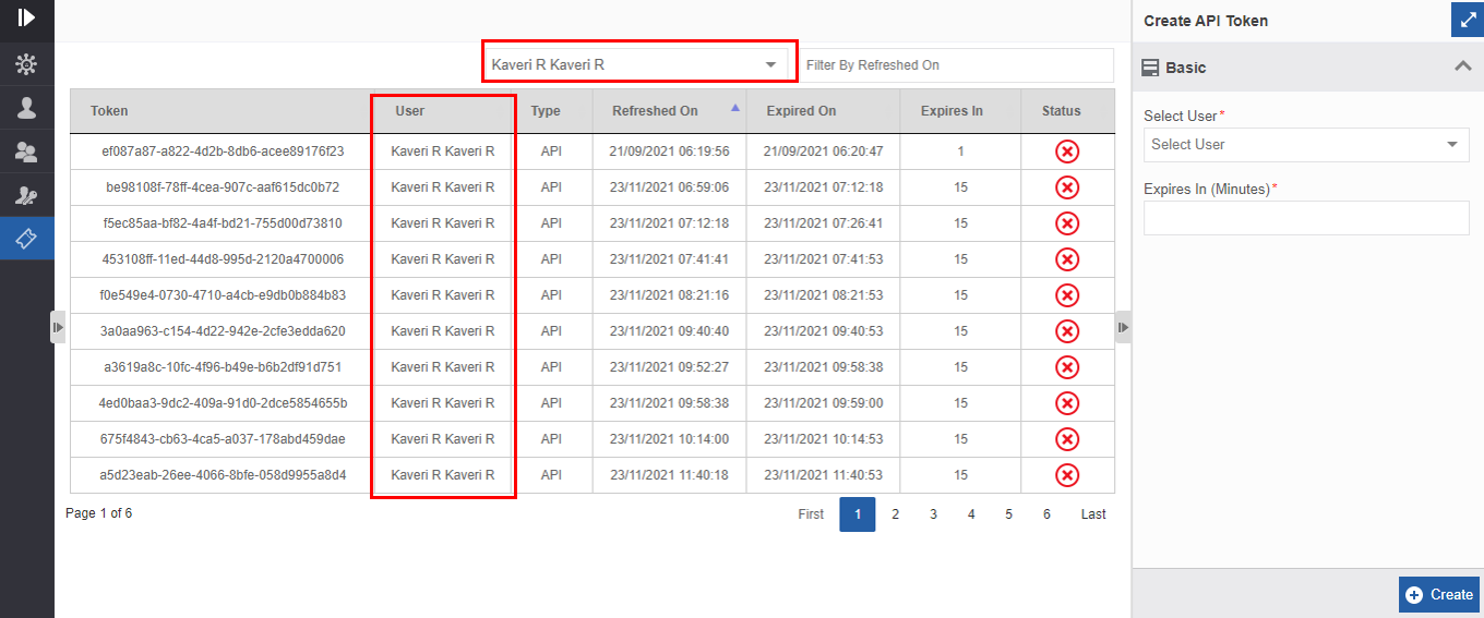 Filter By User - Filtered results Filter By User - Filtered results