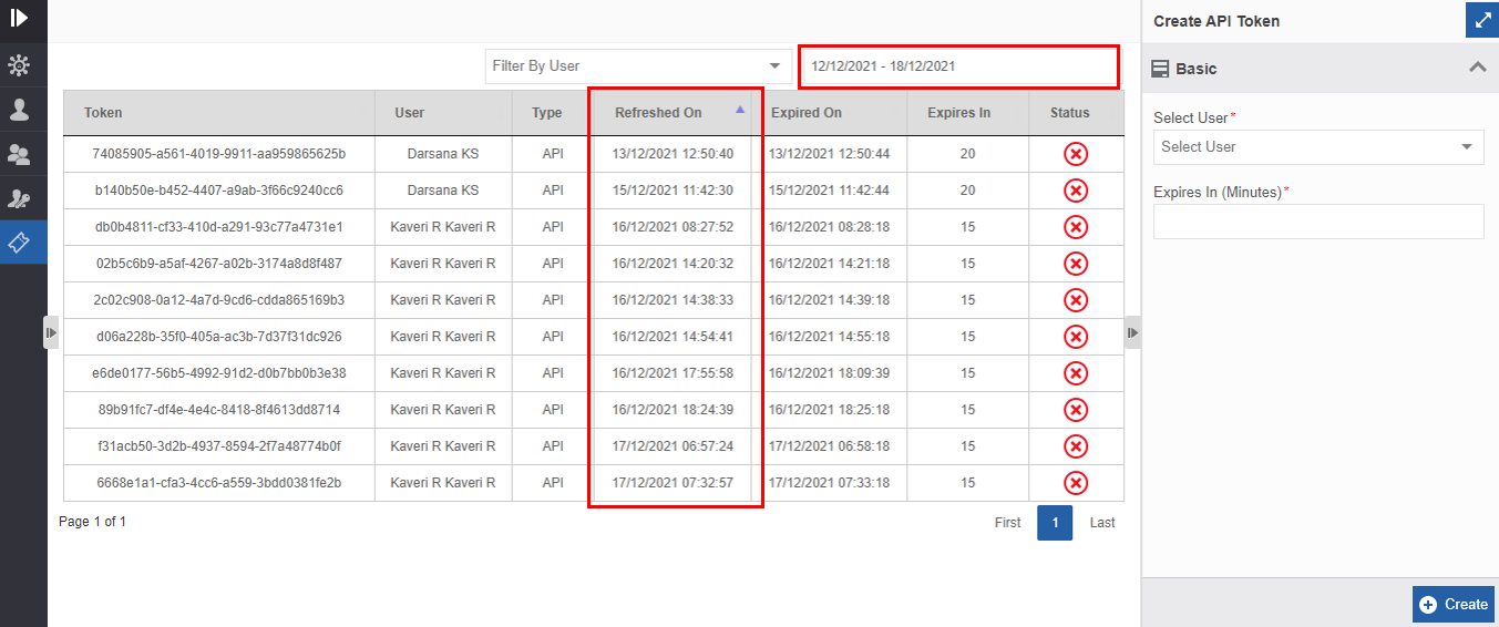 Filtered results within the specified date interval Filtered results within the specified date interval